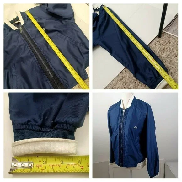 Vintage Nike Nylon Jacket Youth Large 12-14 Blue & White -Zip Up -Logo -90s